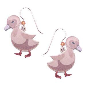 Sienna Sky Yellow Baby Duck with Yellow Crystal Bead Gold Hook Earrings 2148 NEW